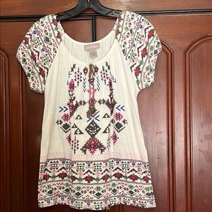 Allyson Whitmore Boho Aztec Design Gauze Material Tie String Neck Size Medium